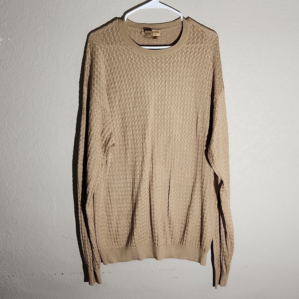 Tricots St Raphen Mens Sweater Size XL  Silk Cotton Tan Cable Knit